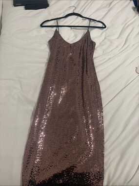 Strapless Sequin Slip Dress in Rose Gold